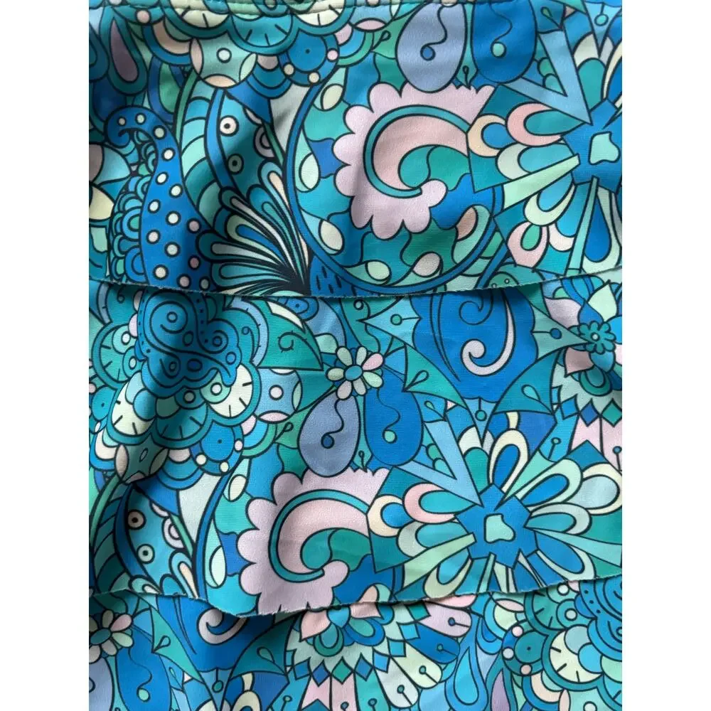 New Nicole Miller Studio Tiered Blue Ruffle Tankini Top Small